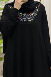 Penye Elbise Yakası Taşlı Siyahhhh