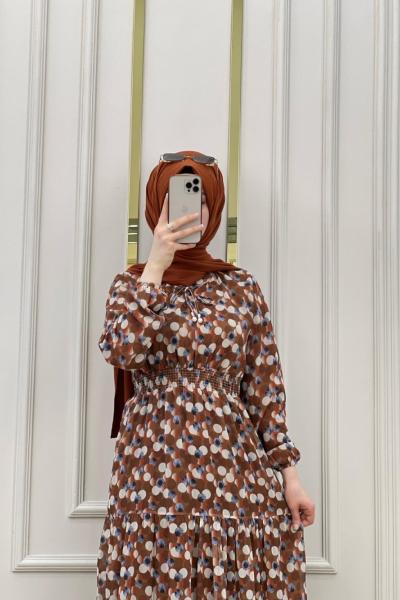 Puantiye Elbise Kahverengi