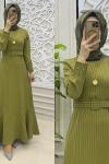 Tesettür Kuğu Elbise Yağ Yeşili