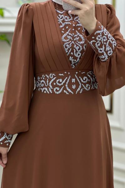 Tesettür Hürrem Elbise Kahverengi