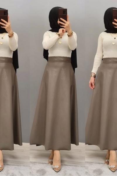 Yeni Model Deri Eteğim  Gri