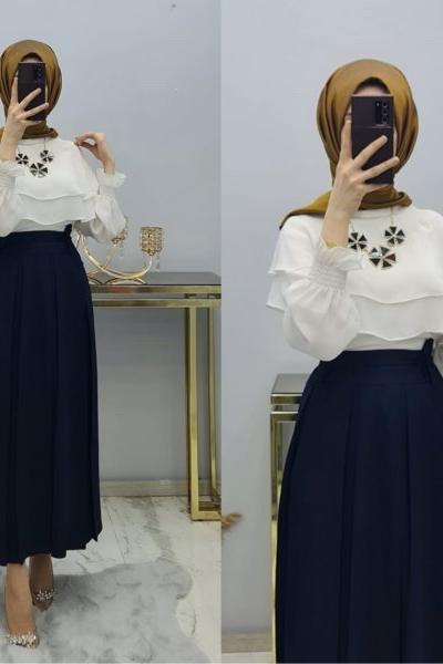 Yeni Model Örme Krep Kumaş Eteğim  Lacivert