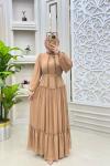Yoryo Şifon Elbise Camel