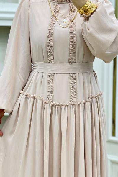 Yoryo Şifon Elbise Krem