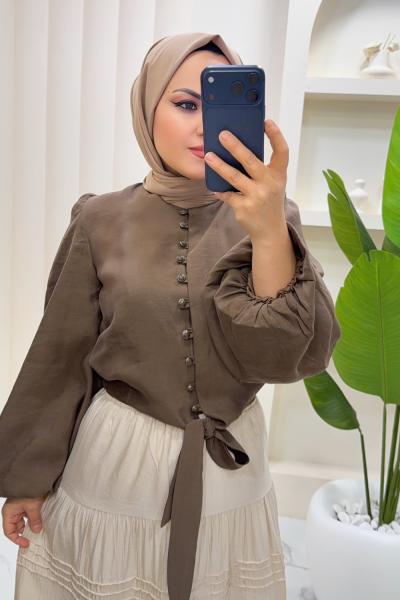 Bluz Bağlamalı jülide Kahverengi
