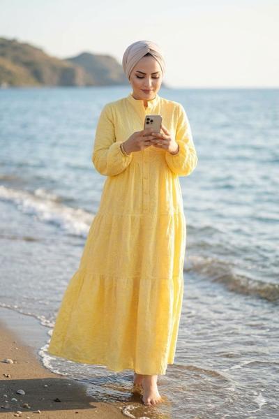 Elbise Dantel İdil Sarı