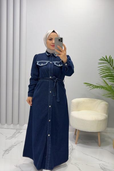 Elbise Kot Sare Lacivert