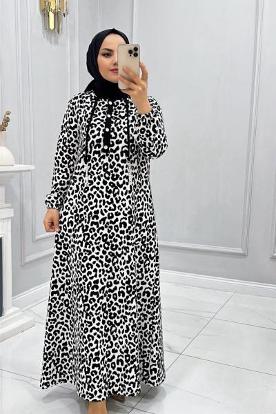 Elbise Leopar Lina Siyah Beyaz