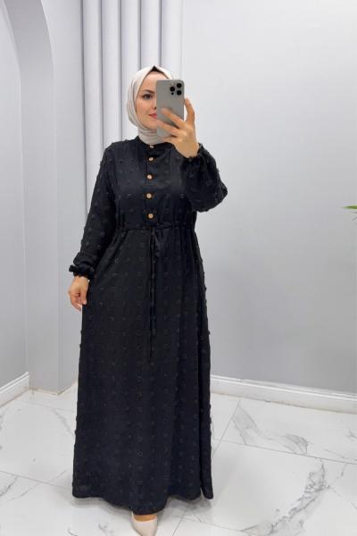 Elbise Ponpon Siyah