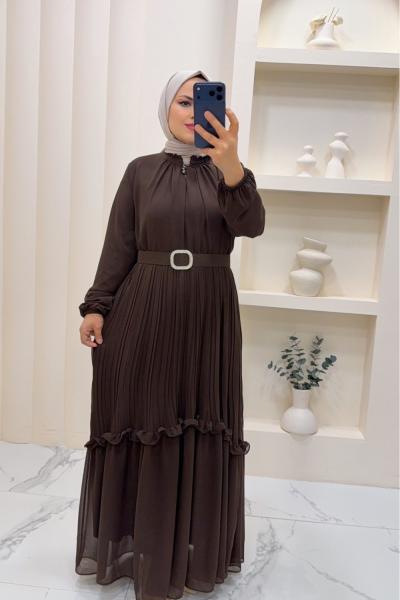 Elbise Şifon Sevgi  Kahverengi