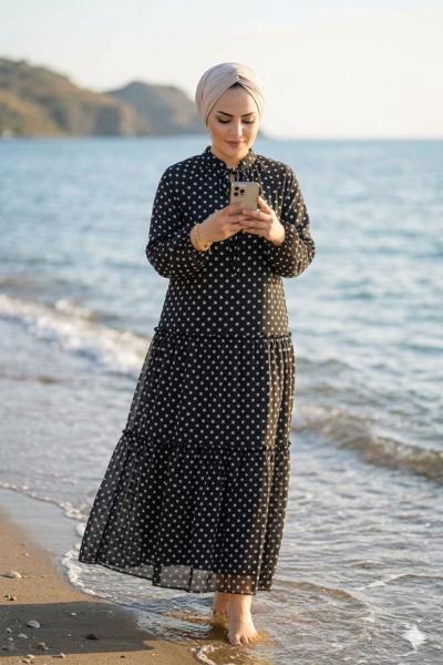 Elbise Türkan Siyah Puanlı