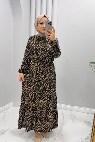 Elbise Viskon Zebra Naz Siyah Kahverengi