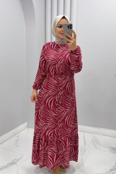 Elbise Viskon Zebra Naz Kırmızı