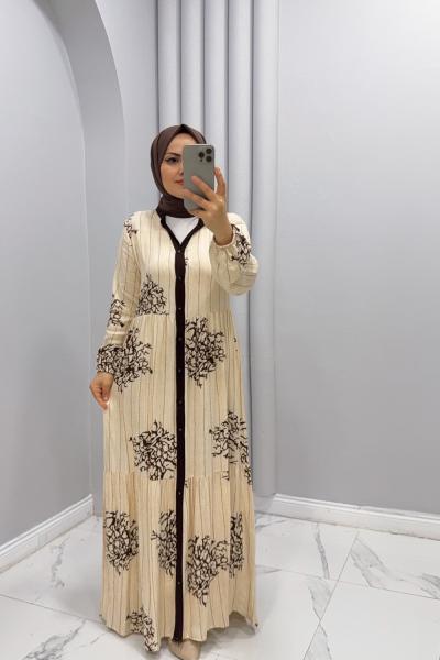 Elbise Viskon Mercan Kahverengi