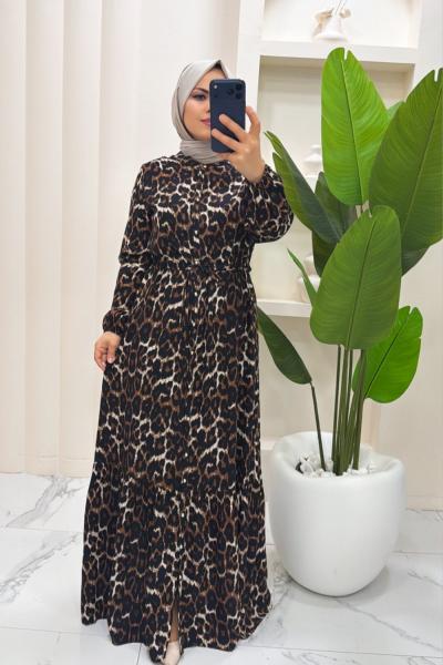 Elbise Viskon Toprak Leopar