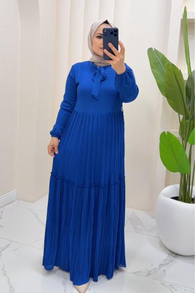 Elbise şifon Esmira Saks Mavisi