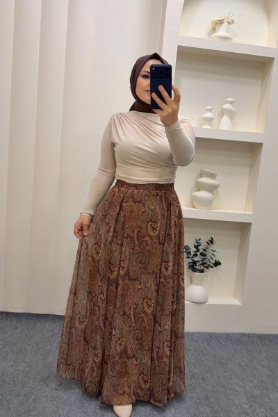 Etek Şifon Yaren Kahverengi