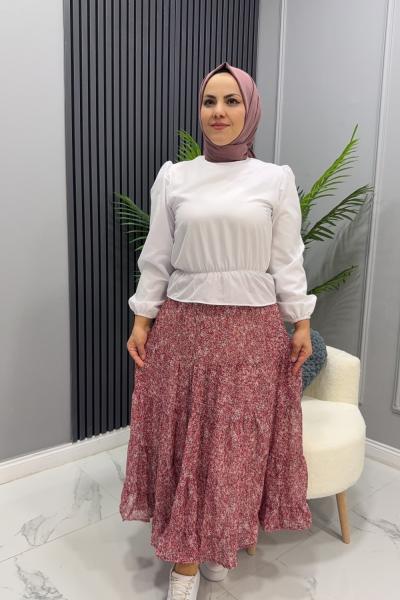 Etek şifon Bahar Pembe