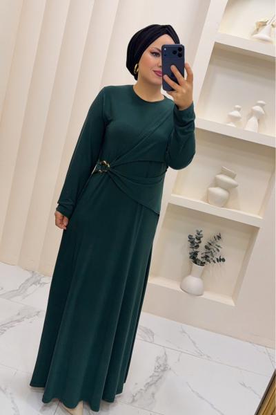 Sandy Büzgülü Ayben Elbise Zümrüt