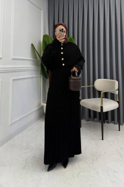 Seren Triko Elbise Siyah