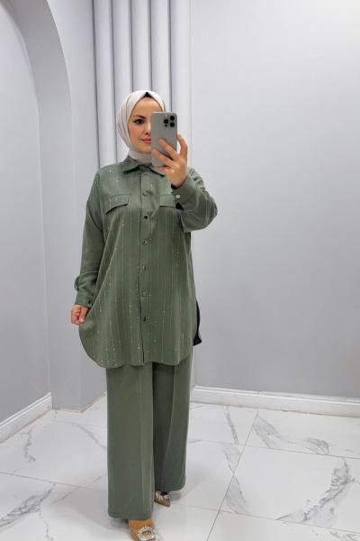 Takım İkili taşlı Zeyno Yeşil