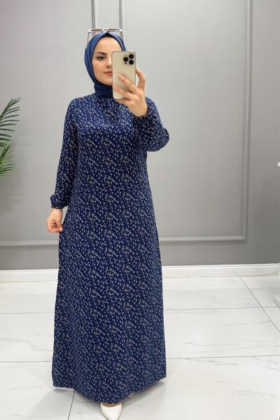 Viskon Begonvil Elbise Lacivert