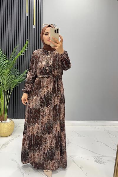 Viskon Elbise Nilay Kahverengi