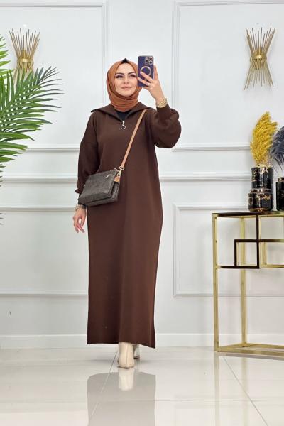 LARA TRİKO ELBİSE-ACI KAHVE