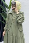 Ahu Elbise Tesettür Giyim  Açık Haki