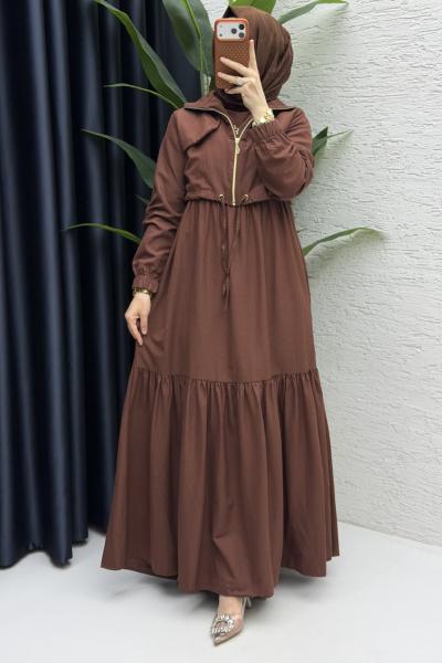 Alya Elbise Takım Tesettür Giyim  Kahve