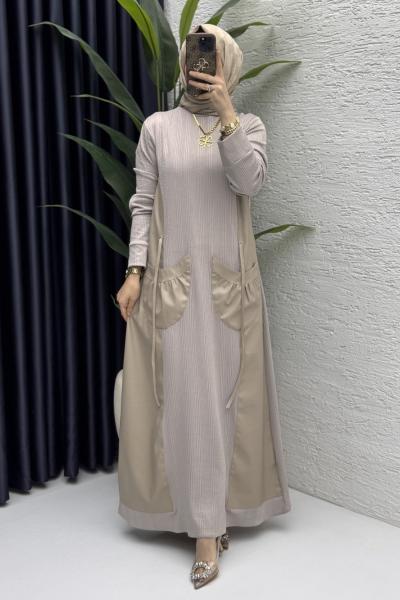 Asmin Elbise Tesettür Giyim Taş Rengi