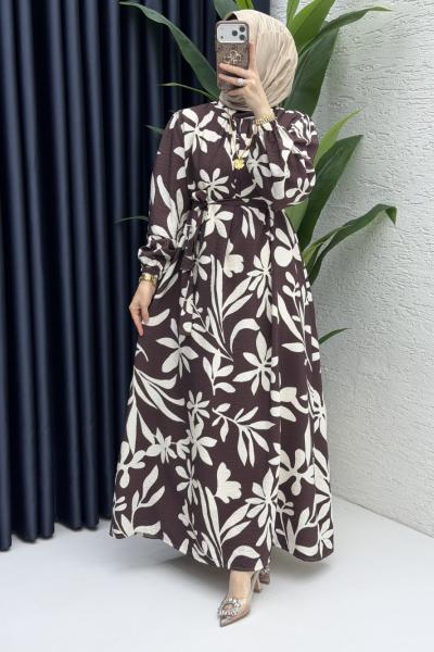 Beyza Elbise Tesettür Giyim  Kahve