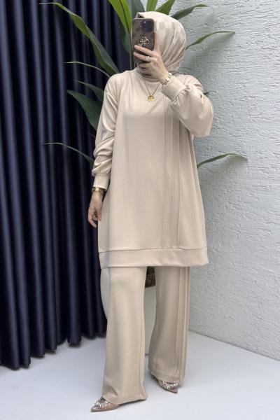 Çımalı Takım Tesettür Giyim  Taş Rengi