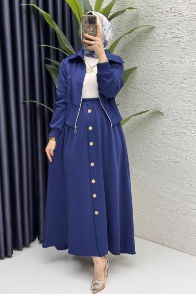 Dilruba Etekli Takım Tesettür Giyim  Lacivert