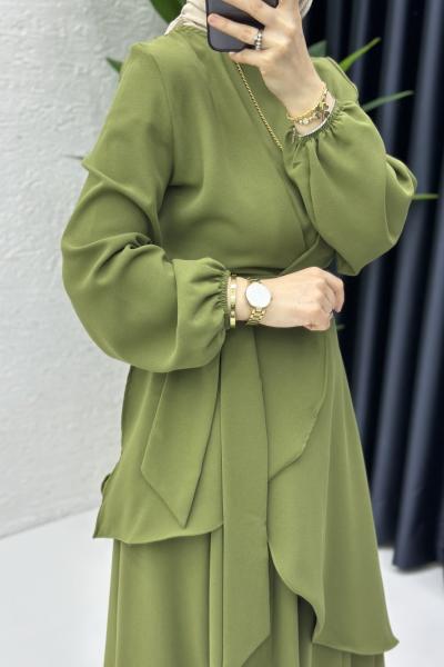 Hanzade Takım Tesettür Giyim  Açık Haki