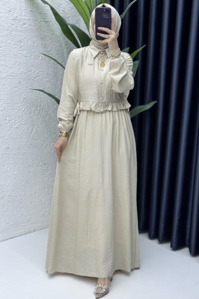 Hüda Elbise Tesettür Giyim Taş Rengi