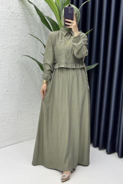 Hüda Elbise Tesettür Giyim Haki