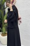 İlve Etekli Takım Tesettür Giyim  Siyah