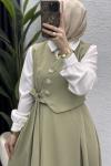 Lalezar Etekli Takım Tesettür Giyim  Açık Haki