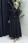 Laya Etekli Takım Tesettür Giyim  Siyah