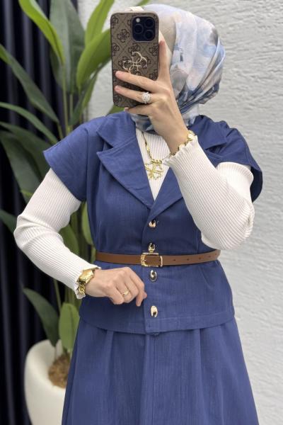 Limra Etekli Takım Tesettür Giyim  İndigo