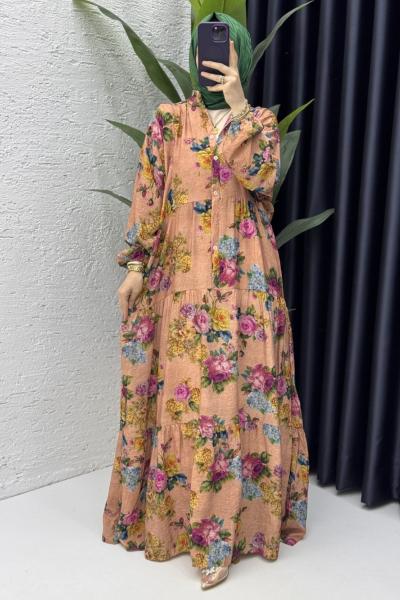 Manolya Elbise Tesettür Giyim Somon