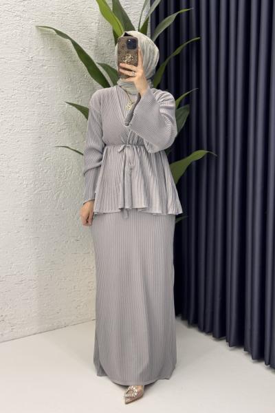 Mehru Elbise Tesettür Giyim  Gri