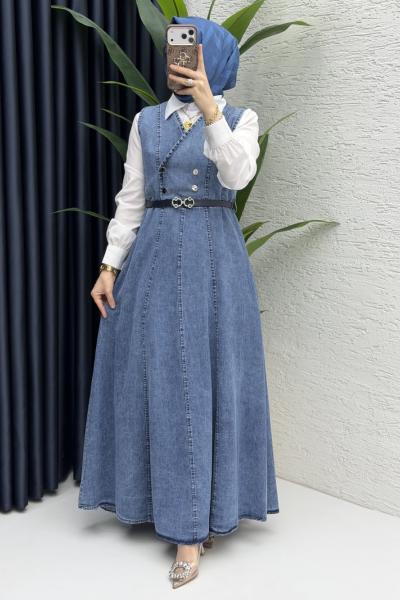 Nadide Kot Jile Tesettür Giyim  Mavi