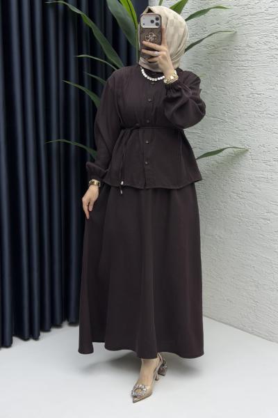 Nagehan Etekli Takım Tesettür Giyim  Kahve