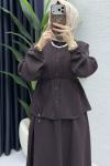 Nagehan Etekli Takım Tesettür Giyim  Kahve