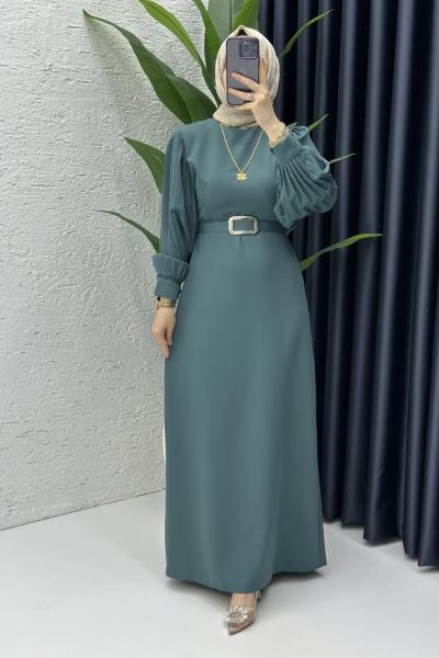 Narin Tesettür Elbise Zümrüt