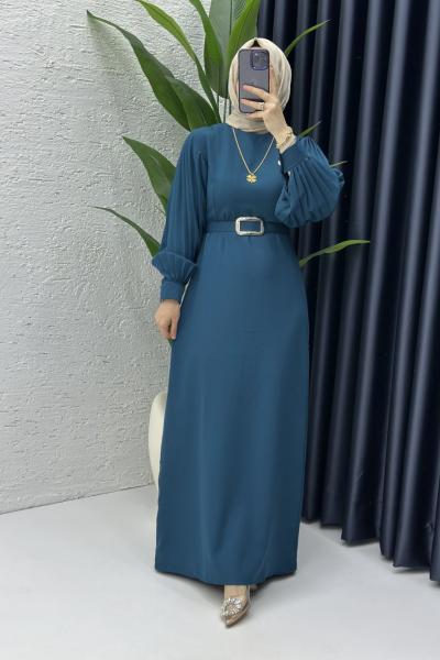 Narin Tesettür Elbise Petrol Yeşili