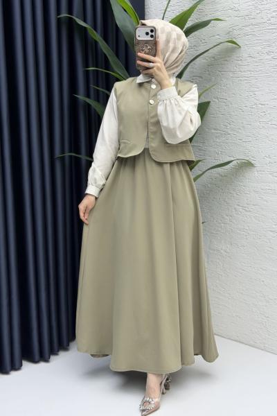 Nazlı Elbise Tesettür Giyim  Açık Haki