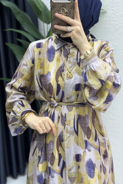 Nefise Elbise Tesettür Giyim  Yağ Yeşili